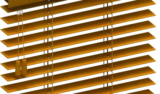 Schematische Darstellung einer Holz- Bambus Jalousie mit dem Twin Pull System