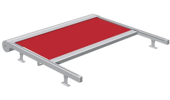Rote Markise mit Aluminiumrahmen